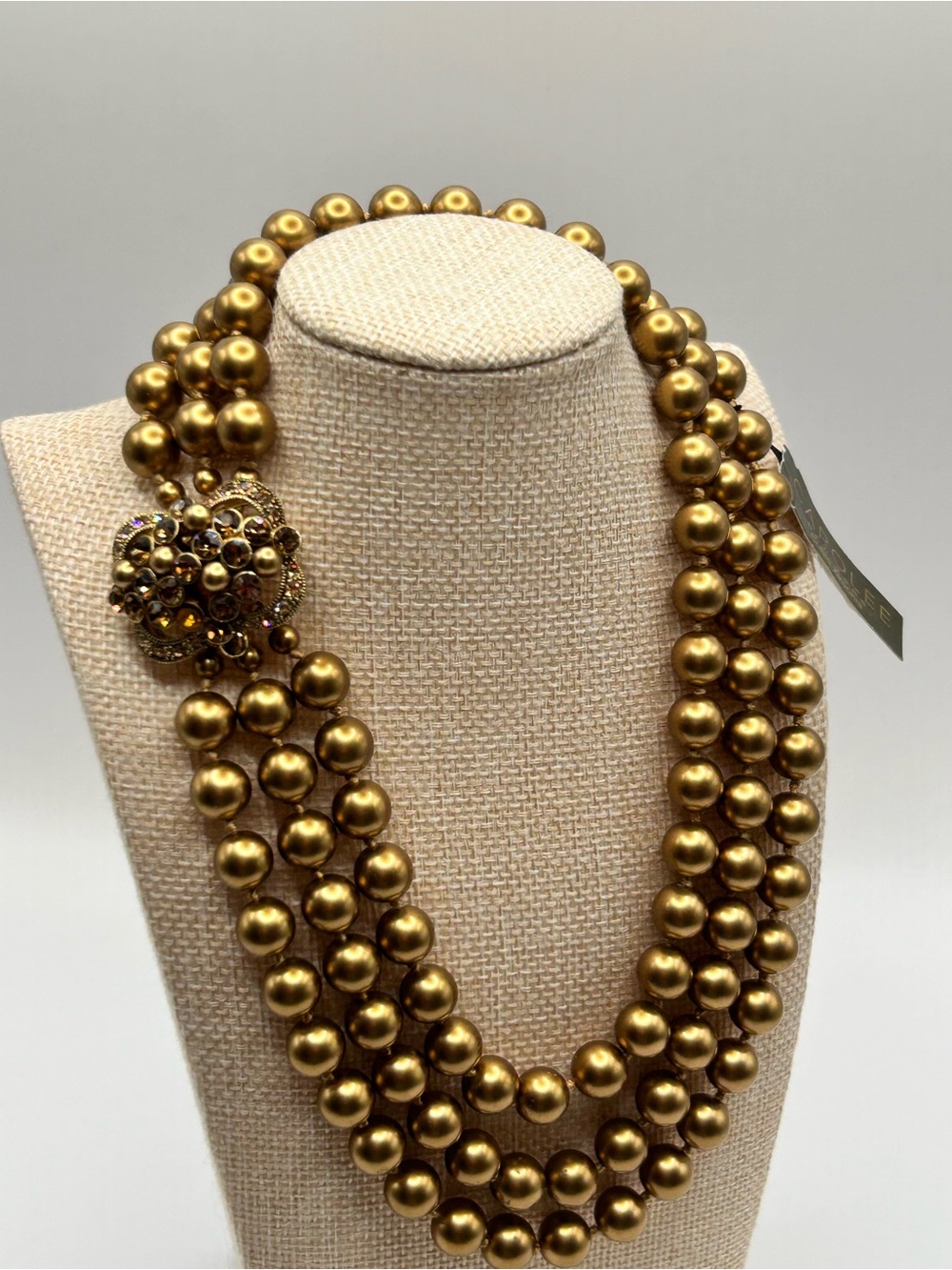 Carolee Bronze Triple-Strand Glass Beaded Necklace with Decorative Cluster Clasp